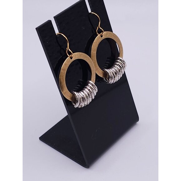 Gold & Silver Tone Hoop Earrings With Textured Rings - Picture 4 of 5
